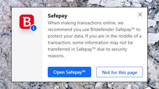 Bitdefender Total Security Safepay alert