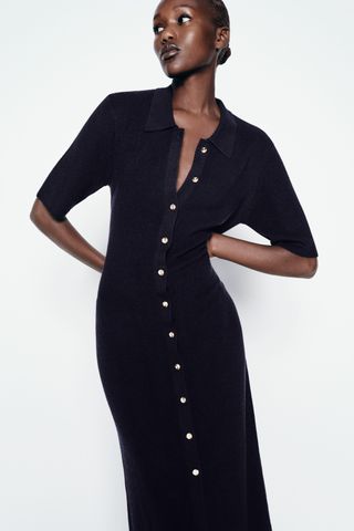 Knit Midi Dress With Buttons