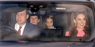 Kate Middleton, Prince William, Nanny Maria and Prince George riding in a car