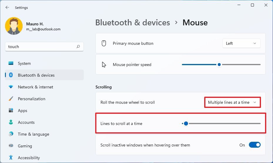 mouse scroll settings windows 11