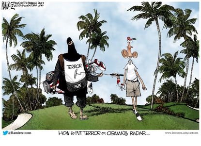 Obama cartoon U.S. Terror ISIS Golf