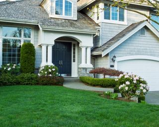 Font of house with hydrangea bushes