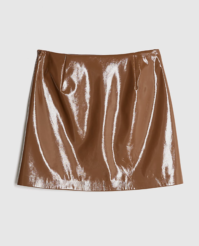 River Island, Brown Faux Leather Mini Skirt