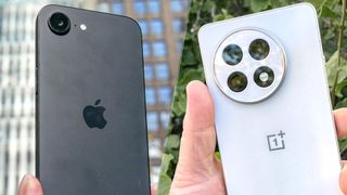 iPhone 16e next to the OnePlus 13R