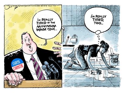 Political cartoon Chris Christie minimum wage