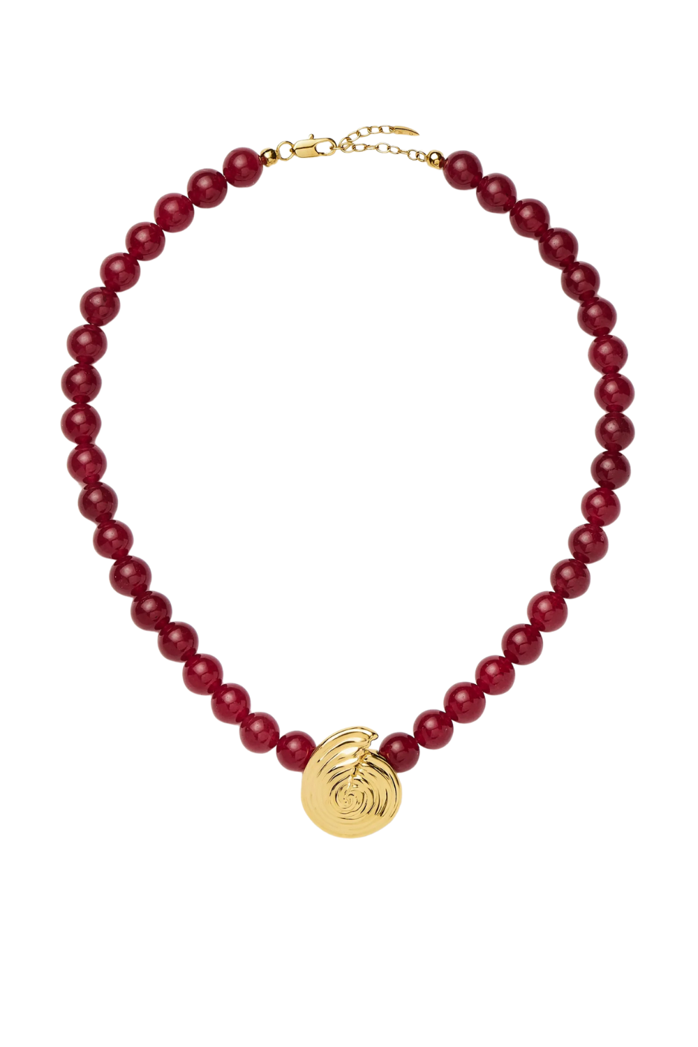 Spiral Gemstone Beaded Pendant Necklace | 18ct Gold Plated/dark Cherry Crystal Quartz