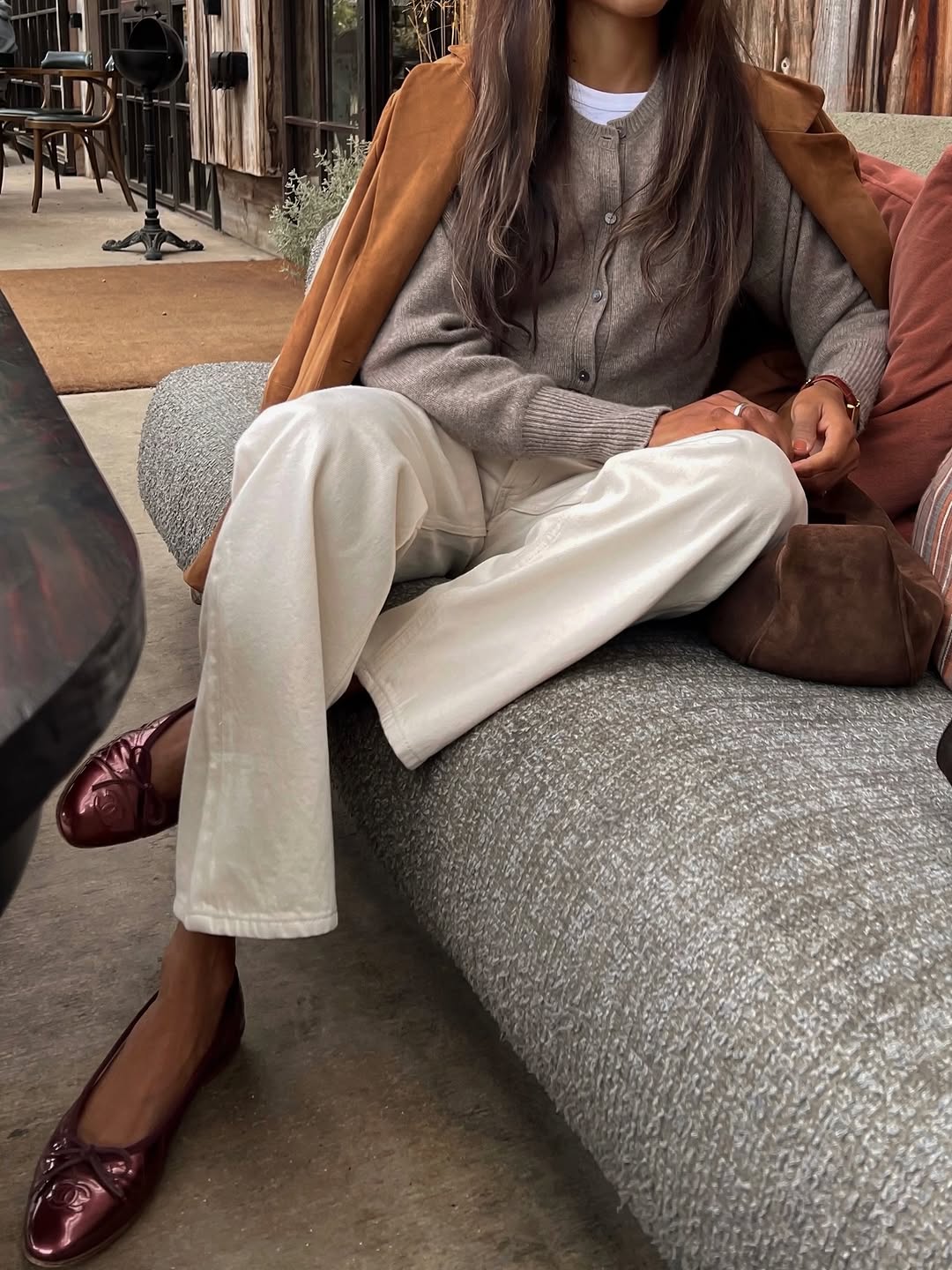 woman wearing brown maroon color trend fall 2025