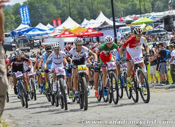 The start of the elite women's cross country race in Mont-Sainte-Anne