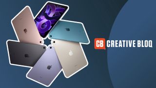 Shots of various iPads in a circle on a dark background, with the Creative Bloq logo next to them
