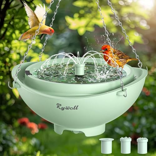 Rywell 4" Extra Deep Hanging Bird Bath, Solar Bird Bath Fountain With 3 Spray Modes - 2l Large Capacity, Quiet Pump With Filter &amp;amp; Auto Shut-Off for Outdoor Garden Yard Decor