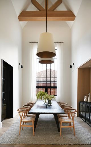 dining room with oversized pendant lights