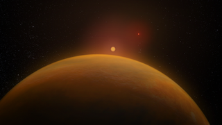 artist's depiction of planet and red stars