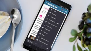TechRadar website on phone in Firefox dark mode