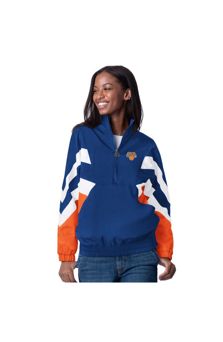 Women's Starter Blue New York Knicks Renegade Oxford Half-Zip Jacket