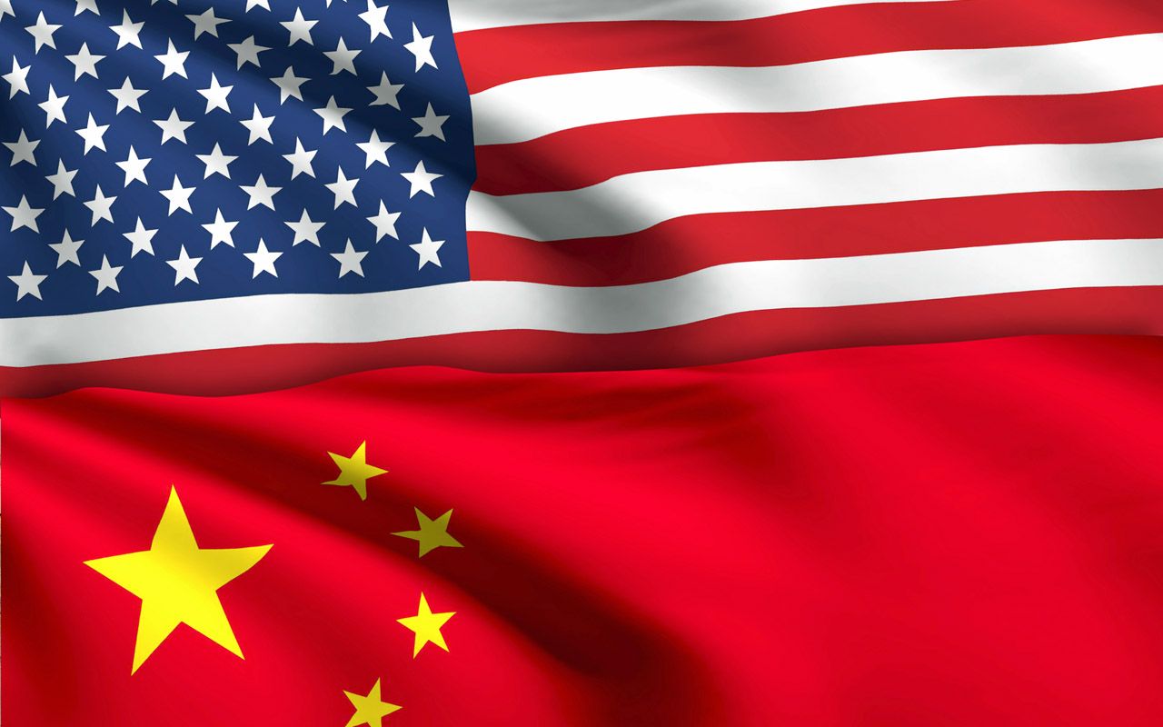 USA - American Flag and China - Chinese Flag with ripples and shadow. No Effect No Texture.