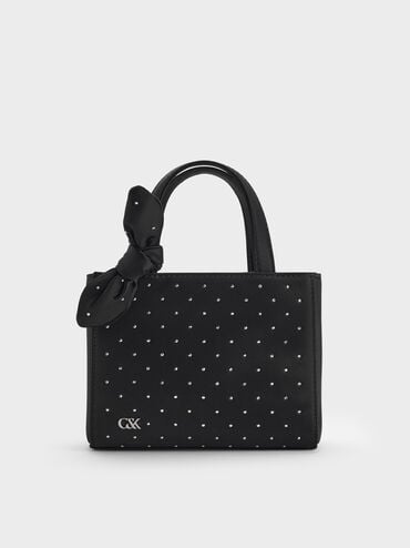 Satin Studded Knotted-Bow Mini Bag