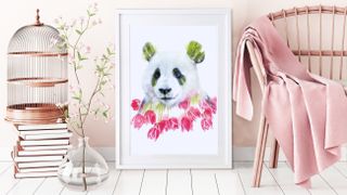 Panda fine art print in a pink bedroom