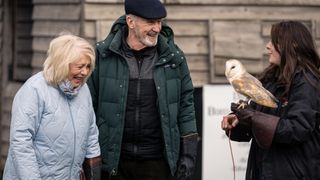 Alison Steadman and Larry Lamb meet an owl and its handler in Alison & Larry: Billericay to Barry.