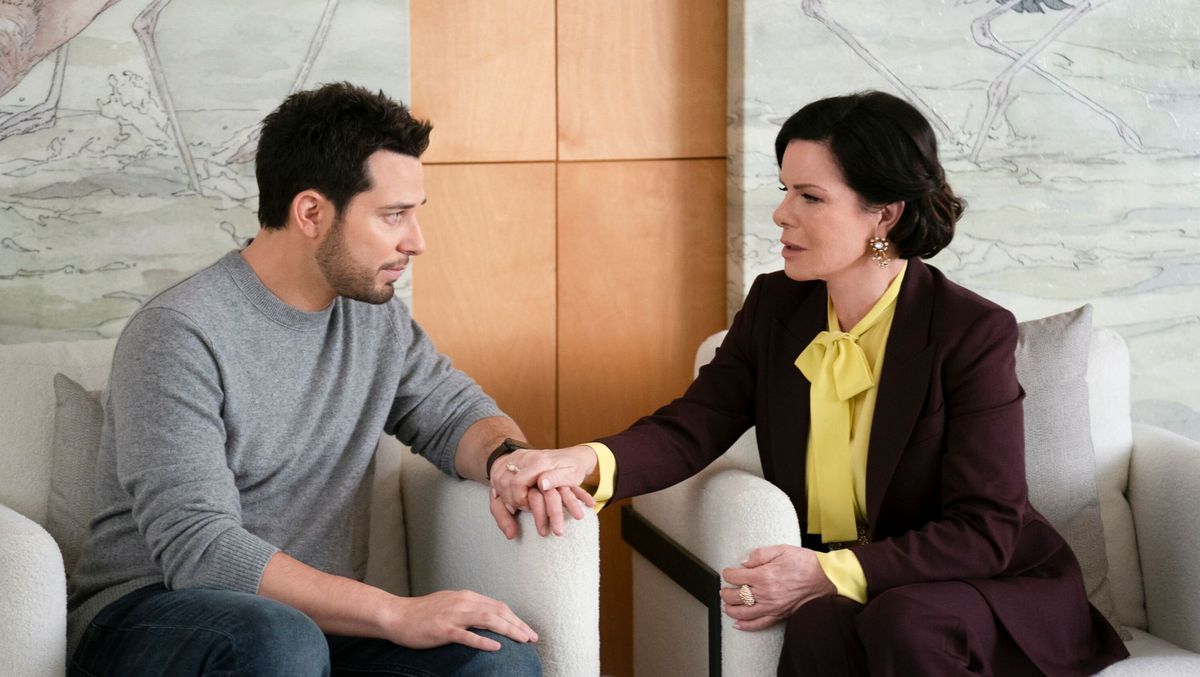 Skylar Astin and Marcia Gay Harden in So Help Me Todd