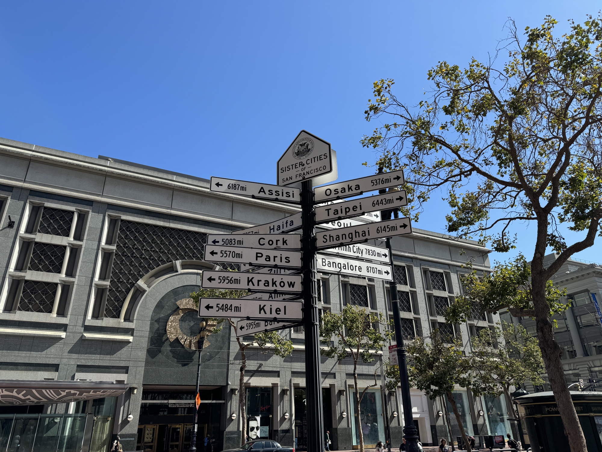 shot of sister city sign in downtown San francisco by iphone 15 pro