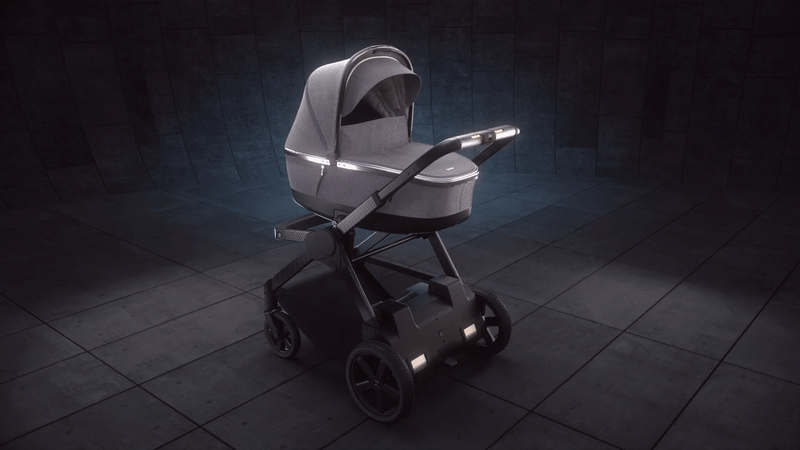The GlixKind AI powered baby stroller rocking back and forth.