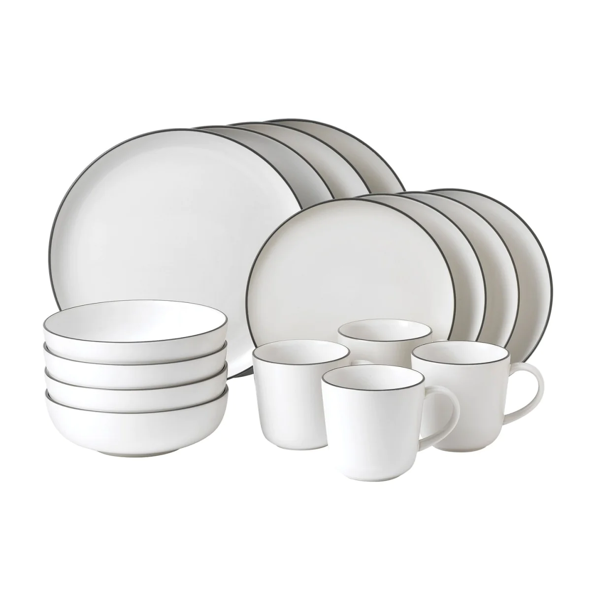basic white dinnerware set with dark rim
