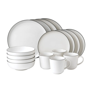 basic white dinnerware set with dark rim