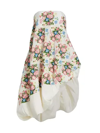 Strapless Floral-Embroidered Midi-Dress