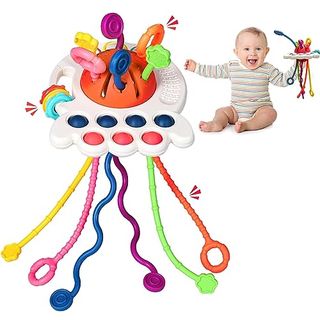 Osline Montessori Toys for Babies 6-12 Months,toddler Travel Toys for 1 2 Year Old Boy Girl Gifts,pull String Activity Toy for Fine Motor Skills for 1 Year Old,sensory Toys for Babies 6-18 Months Red