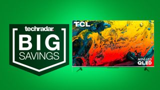 TCL 6-Series Mini-LED TV on green background