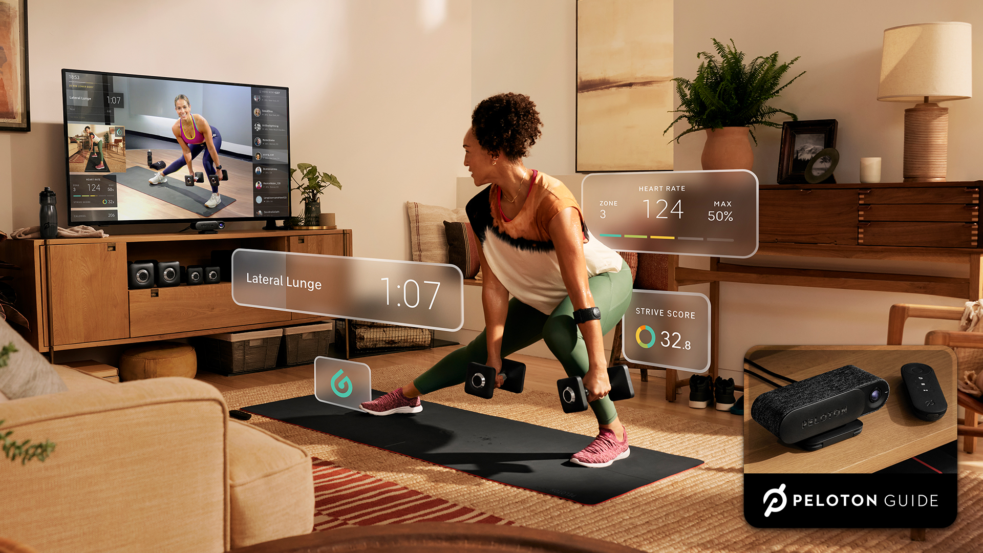 Photo of a person using a Peloton guide in their living room