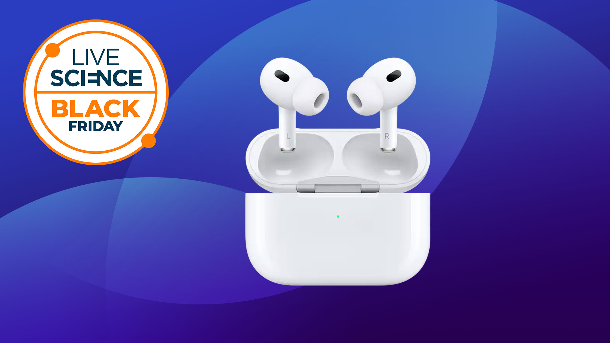 A Live Science Black Friday logo and a picture of Apple AirPods Pro 2 on a blue background