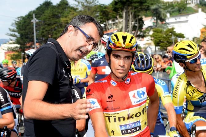 Vuelta director general, Javier Guill&eacute;n, with Alberto Contador (Tinkoff-Saxo)