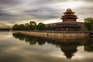 moat around the forbidden city in Beijing, china.