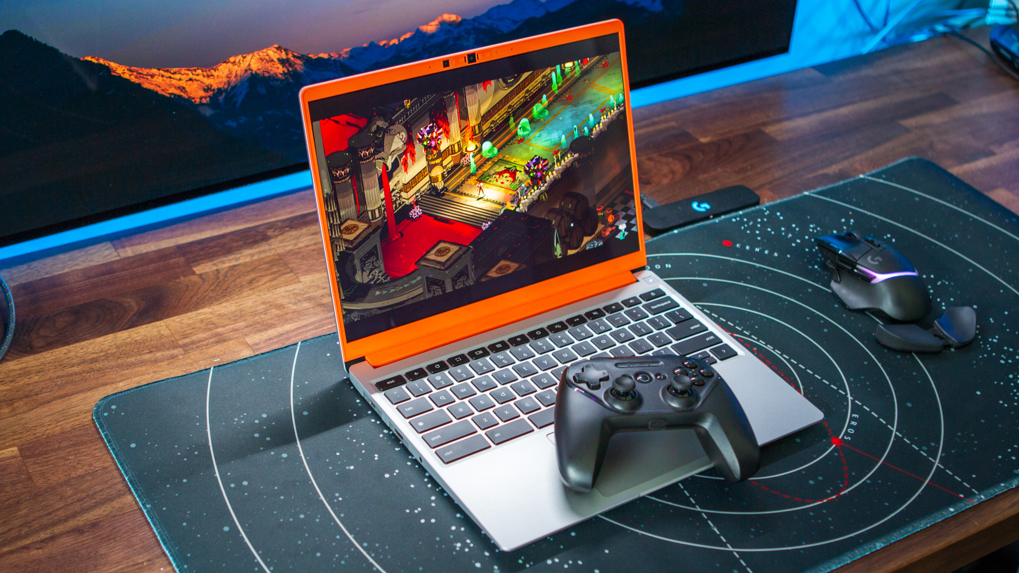 Framework Laptop Chromebook Edition playing Hades in Steam with SteelSeries controller