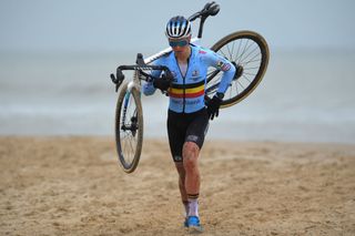 Tim Merlier of Belgium on the beach section of the 2021 UCI CycloCross World Championships in Oostende