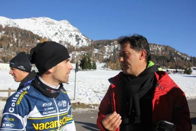 New signing Marco Marcato in conversation with directeur sportif Stefano Zanatta.