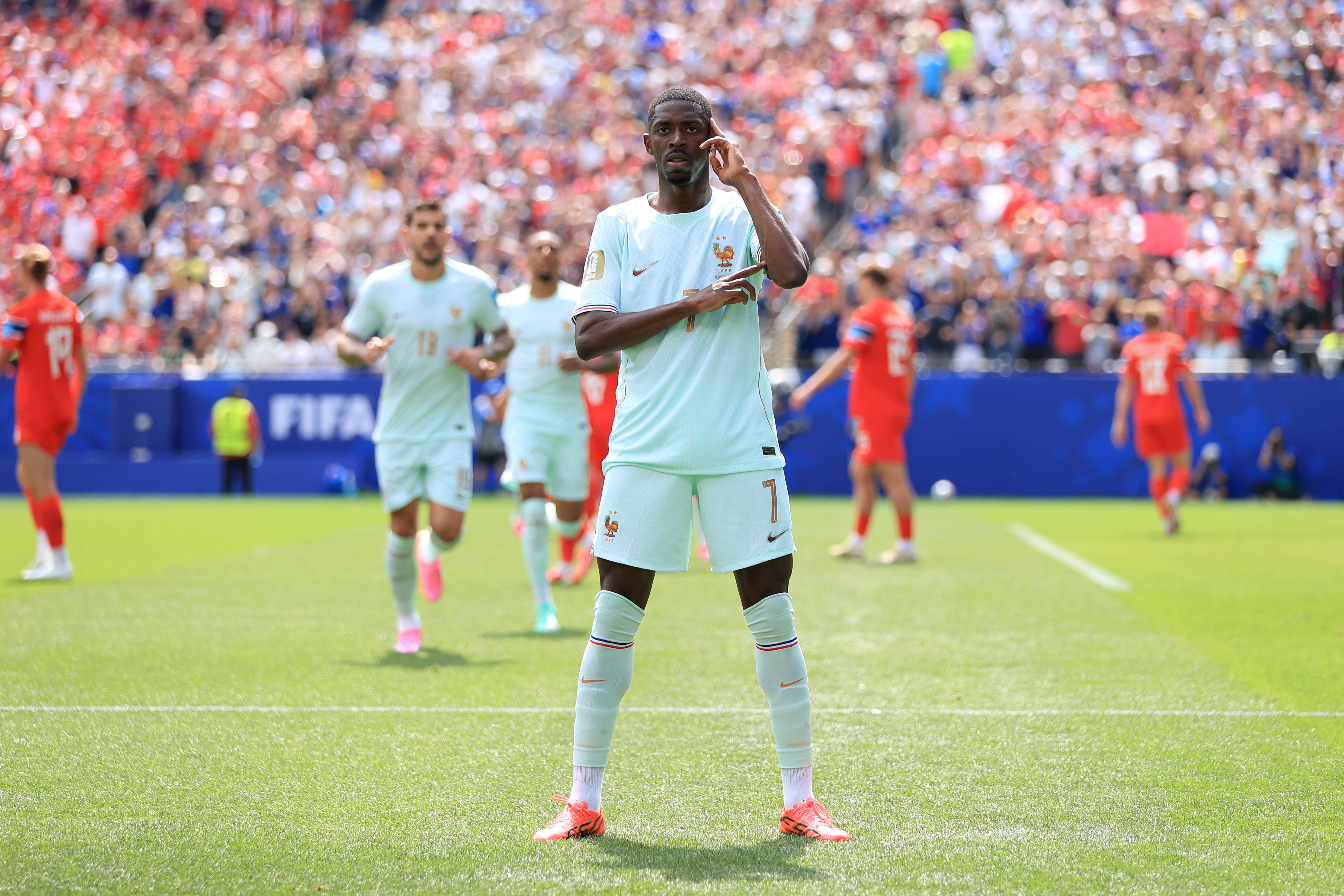 FOXBOROUGH, MASSACHUSETTS - JUNE 26: Ousmane Dembele of France celebrates after scoring their 1st goal during the FIFA World Cup 2026 Group I match between Norway and France at Boston Stadium on June 26, 2026 in Foxborough, United States. (Photo by Simon Stacpoole/Offside/Offside via Getty Images)