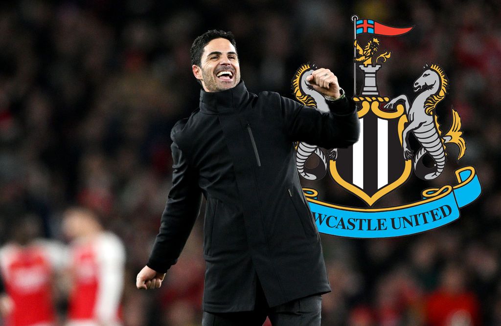 Arsenal manager Mikel Arteta with the Newcastle United badge