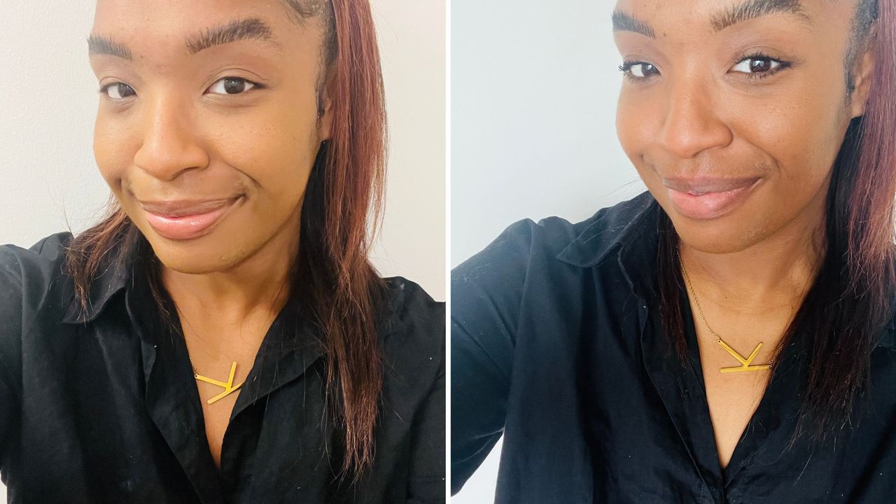 A before and after picture of a person wearing the L'Oreal Lash Paradise Mascara for the best L'Oreal mascara.