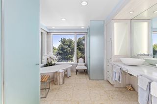 coastal blue bathroom in Long Island home