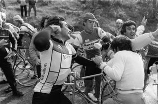 Bernard Hinault punches a protester during the 1984 Paris-Nice