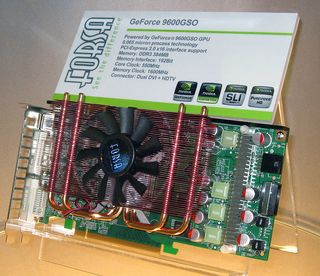 Forsa's GeForce 9600GSO utilized a customized cooler and sells for $100.