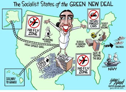Political Cartoon U.S. AOC the Socialist states of the green new deal