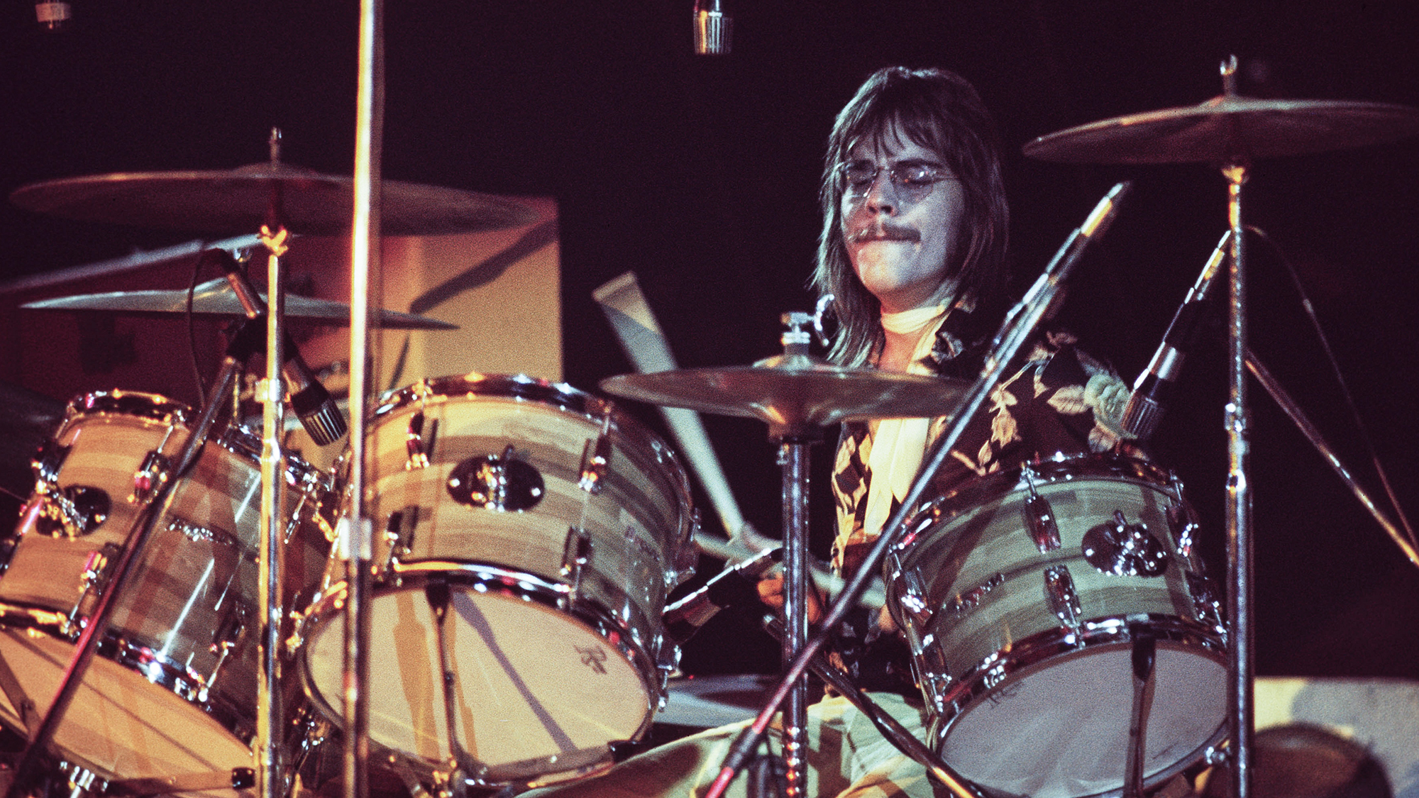 Drummer Frank Rube Beard of ZZ Top performs at the Coliseum on April 10, 1974 in Macon, Georgia.