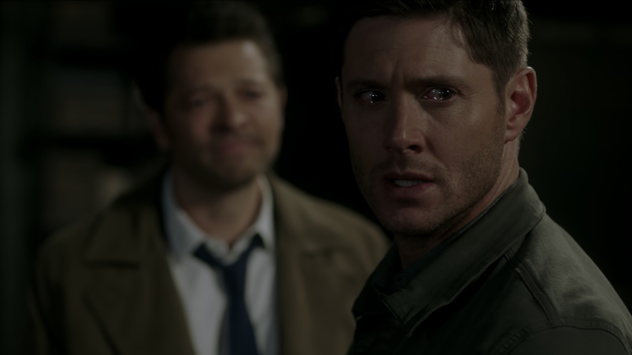 Dean crying with Cas about to die in Supernatural Season 15x18