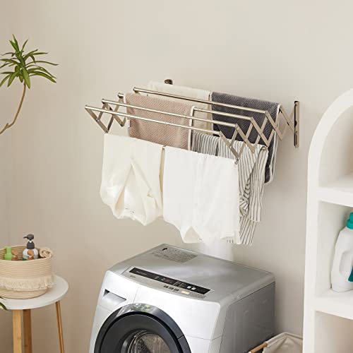 Youdenova Foldable Clothes Airer Wall Mounted Clothes Rail Retractable Towel Holder Bathroom Towel Rack Extendable Clothes Drying Rack Indoor