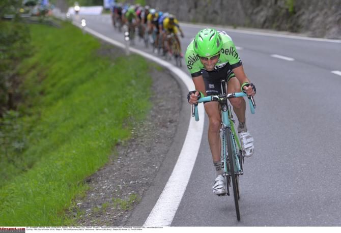 Laurens ten Dam (Belkin) attacks from the front of the peloton