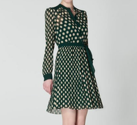 L.K.BENNETT CORA GREEN &amp; CREAM SPOT PRINT PLEATED DRESS, Now £175 Was £250