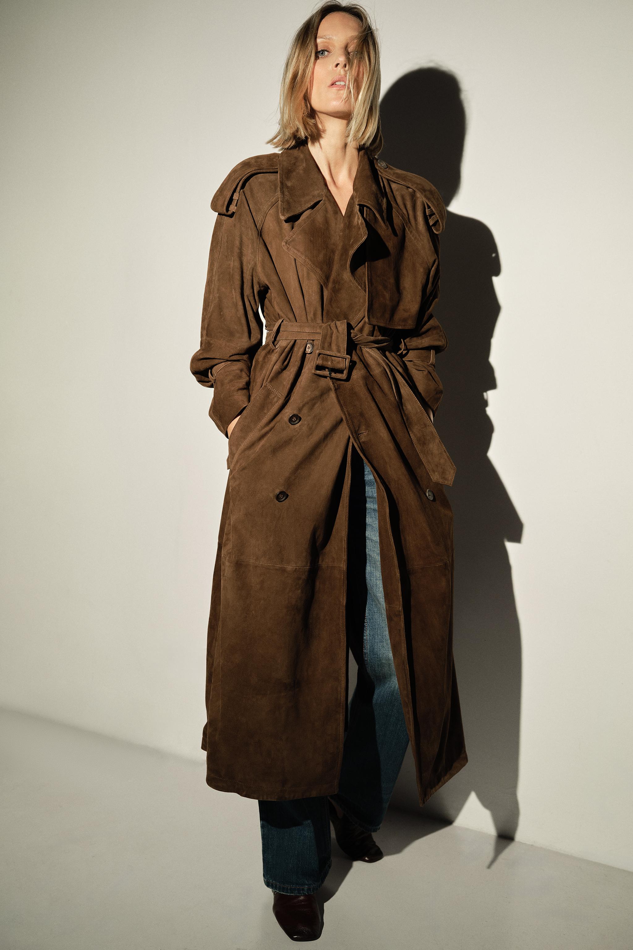 100% Suede Leather Trench Coat Zw Collection Limited Edition